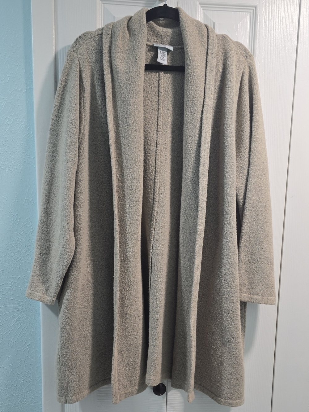 Catherines Open-Front Shawl Collar Cardigan - Taupe
